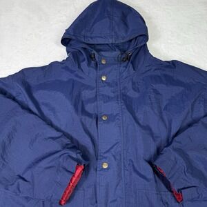 Vintage 90's Nike Jacket Hooded Mens Large Blue Coat Anorak Snap Logo Rare